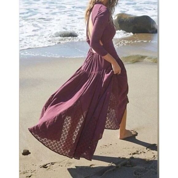 Free People OB1860210 Women's Sz S Dry Rose/Burgundy Sea Me Maxi Dress - Picture 9 of 9